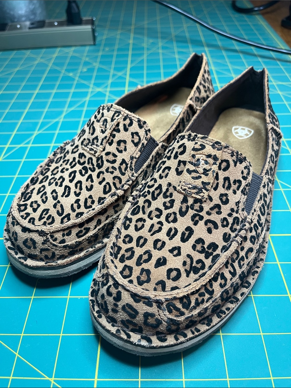 Ariat Leopard Print Slip-On Loafers in Tan and Black